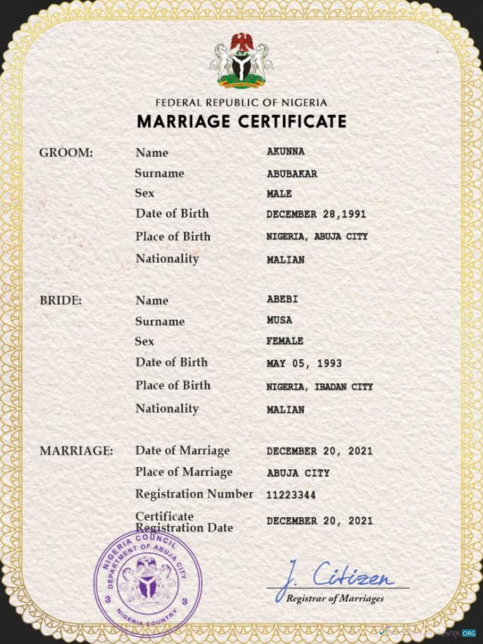 Download Nigeria marriage certificate PSD template Photoshop template